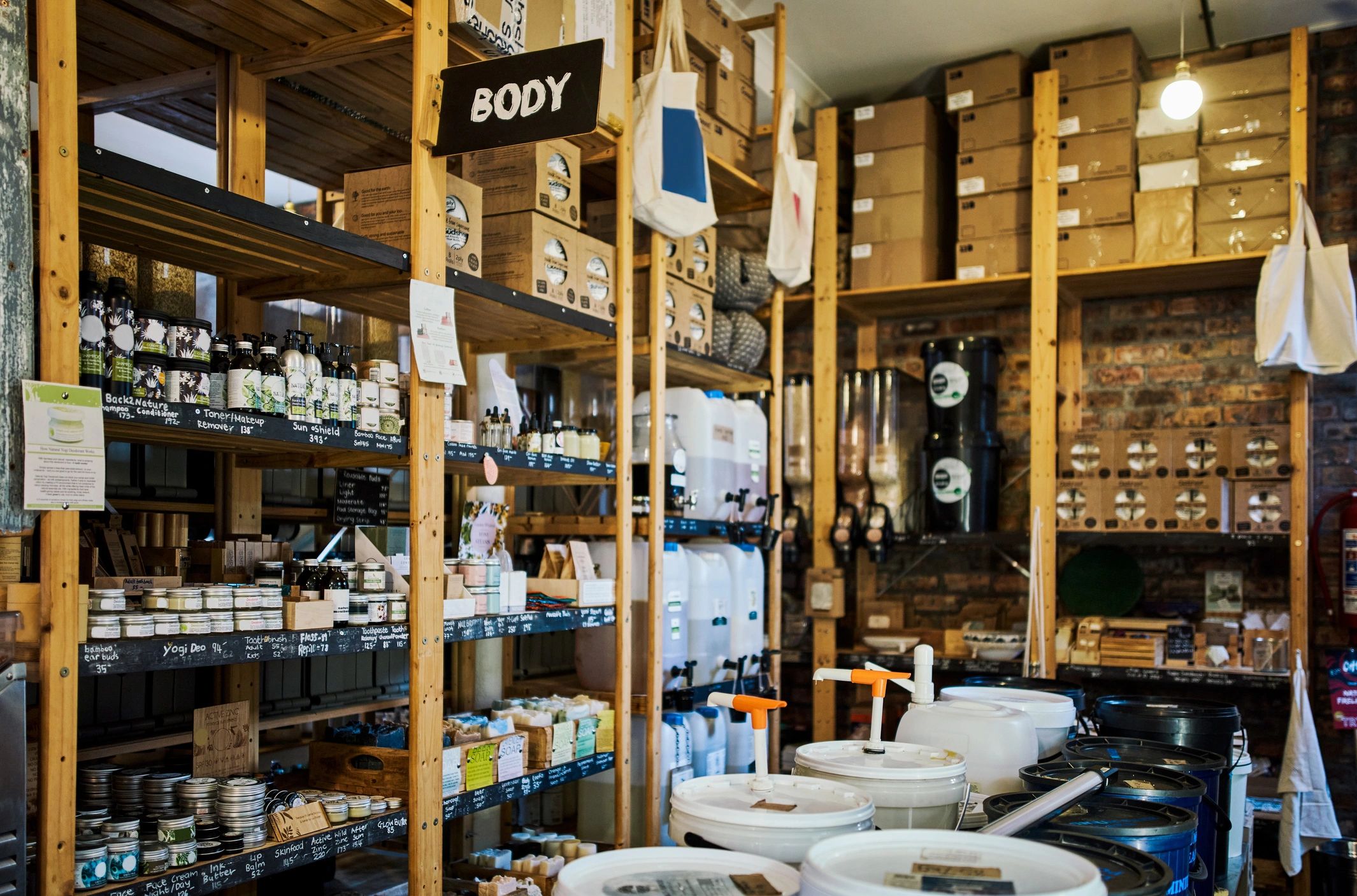 Body care products arranged on a store shelf