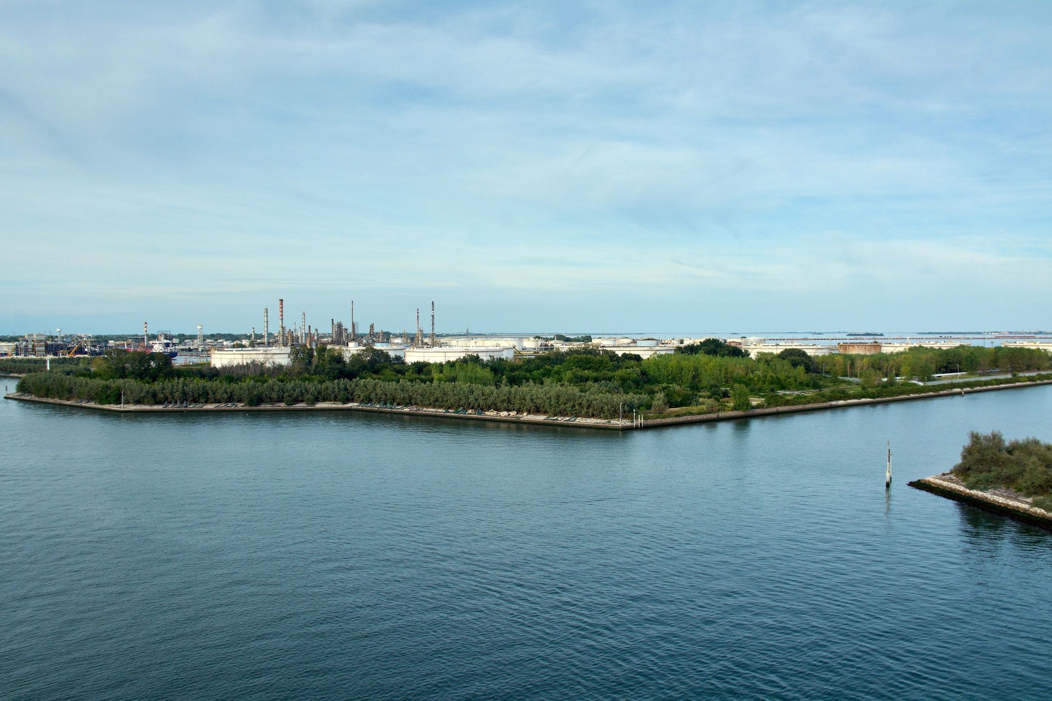 Industrial refinery and port facilities near water